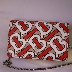 Burberry Red and White Monogram Clutch